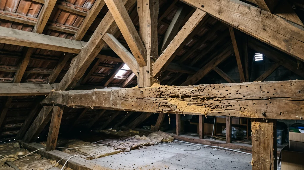 Bois de structure et charpente — sondage des bois — Termites immeuble à Bellegarde — DiagRepère